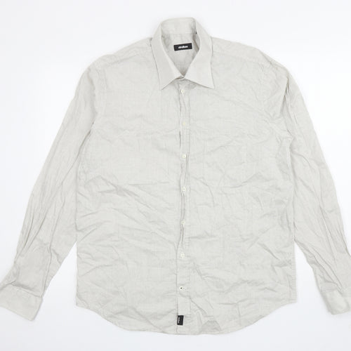 Strellson Mens Beige Plaid Polyester Button-Up Size 16.5 Collared Button