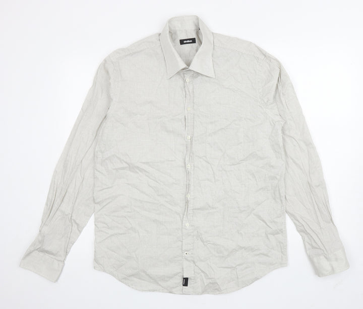 Strellson Mens Beige Plaid Polyester Button-Up Size 16.5 Collared Button