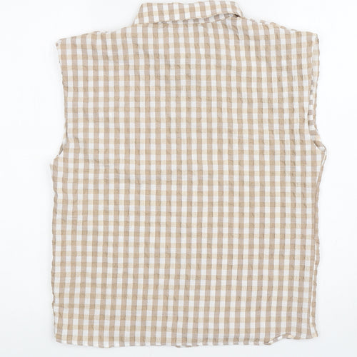 Enjoy Womens Brown Check Viscose Basic Button-Up Size S Collared