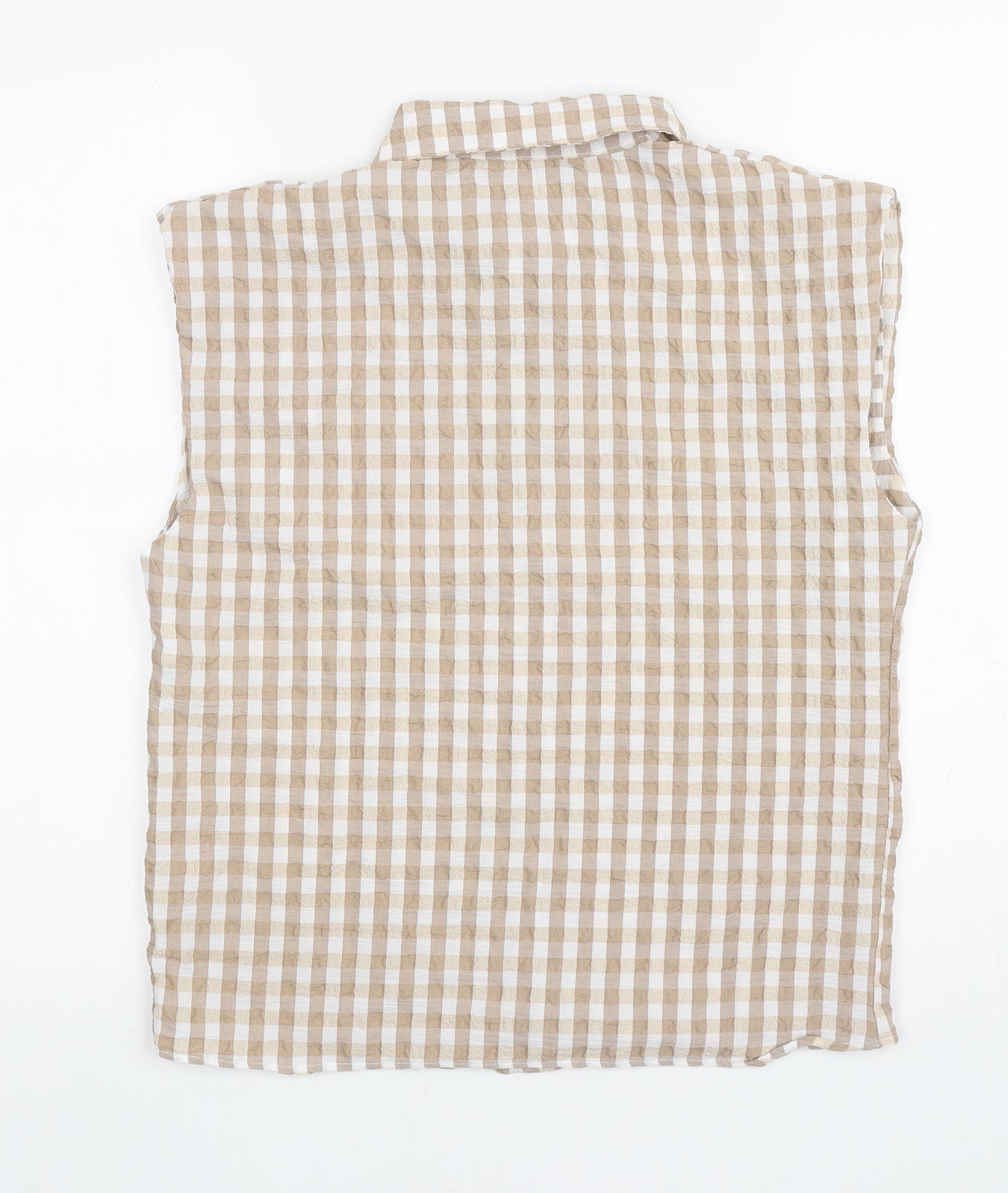 Enjoy Womens Brown Check Viscose Basic Button-Up Size S Collared