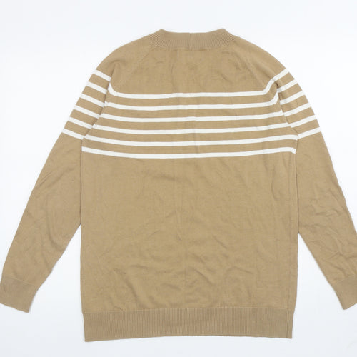 NEXT Womens Brown V-Neck Striped Cotton Pullover Jumper Size 12