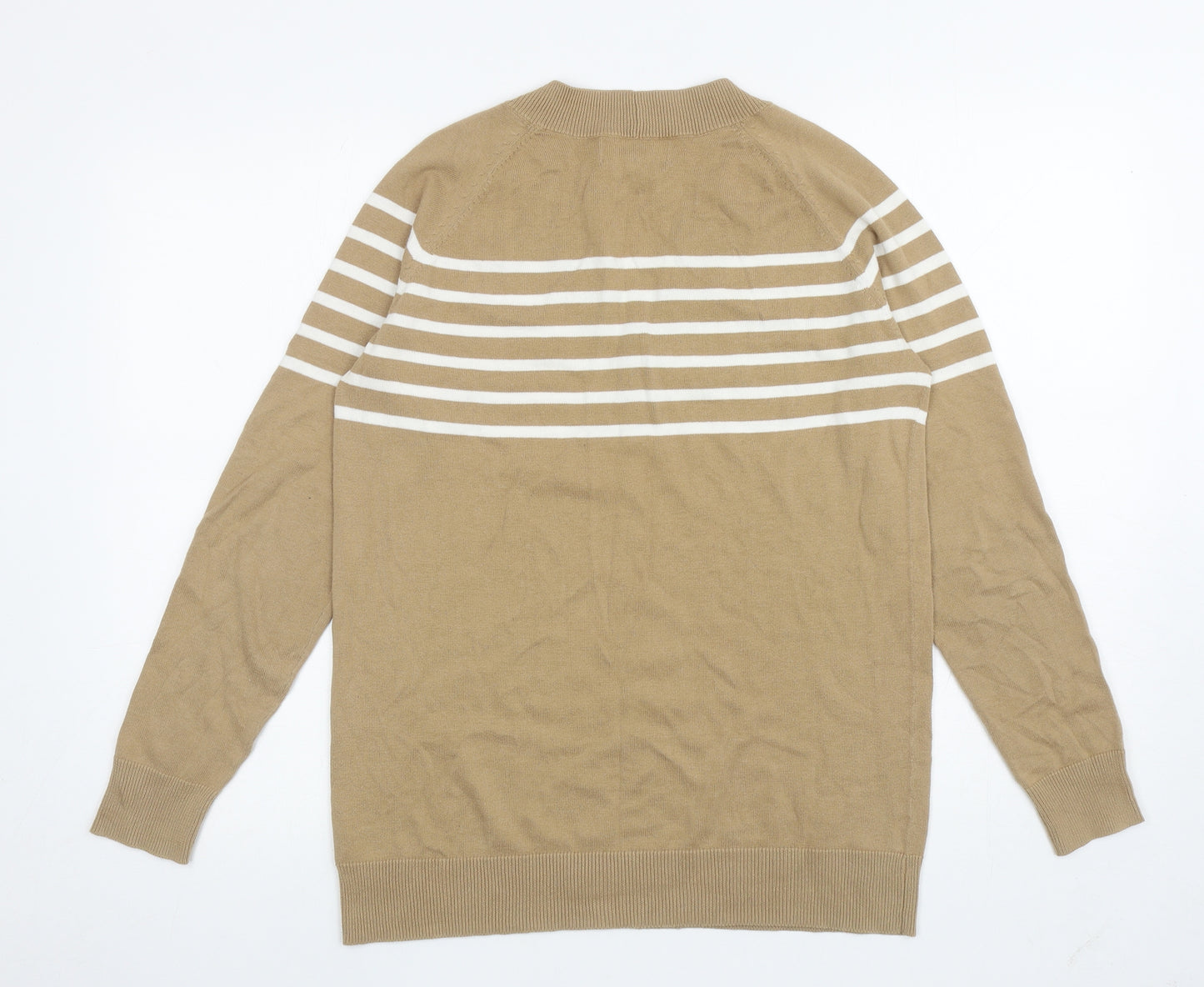 NEXT Womens Brown V-Neck Striped Cotton Pullover Jumper Size 12