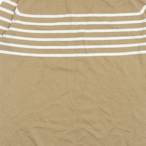 NEXT Womens Brown V-Neck Striped Cotton Pullover Jumper Size 12