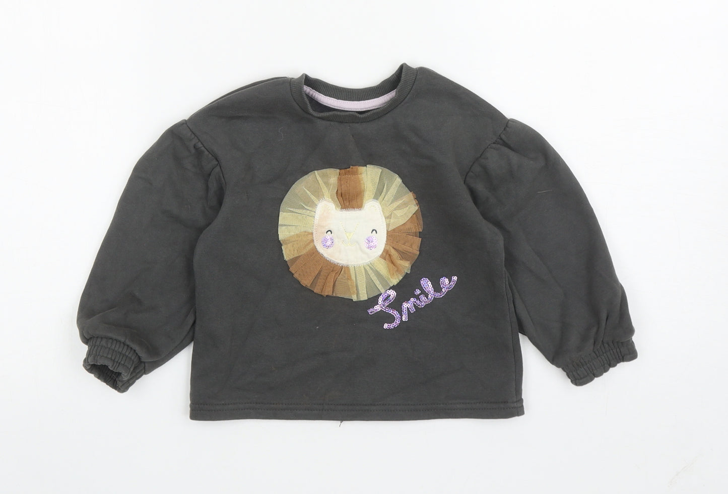 Nutmeg Girls Grey Cotton Pullover Sweatshirt Size 2-3 Years Pullover - Lion