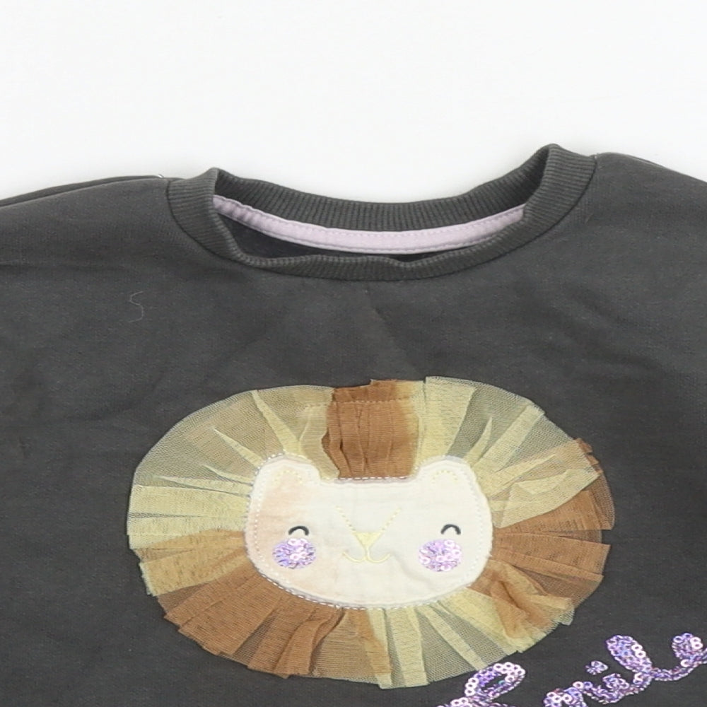 Nutmeg Girls Grey Cotton Pullover Sweatshirt Size 2-3 Years Pullover - Lion