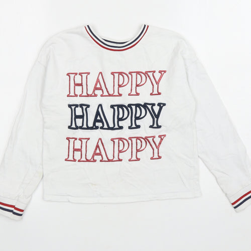 George Girls White Cotton Pullover Sweatshirt Size 9-10 Years Pullover - Happy
