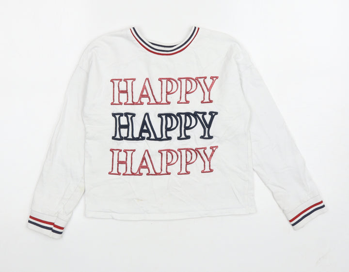 George Girls White Cotton Pullover Sweatshirt Size 9-10 Years Pullover - Happy