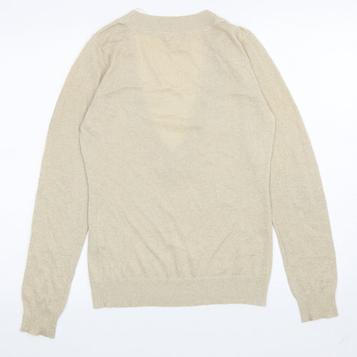 H&M Womens Gold V-Neck Viscose Pullover Jumper Size S