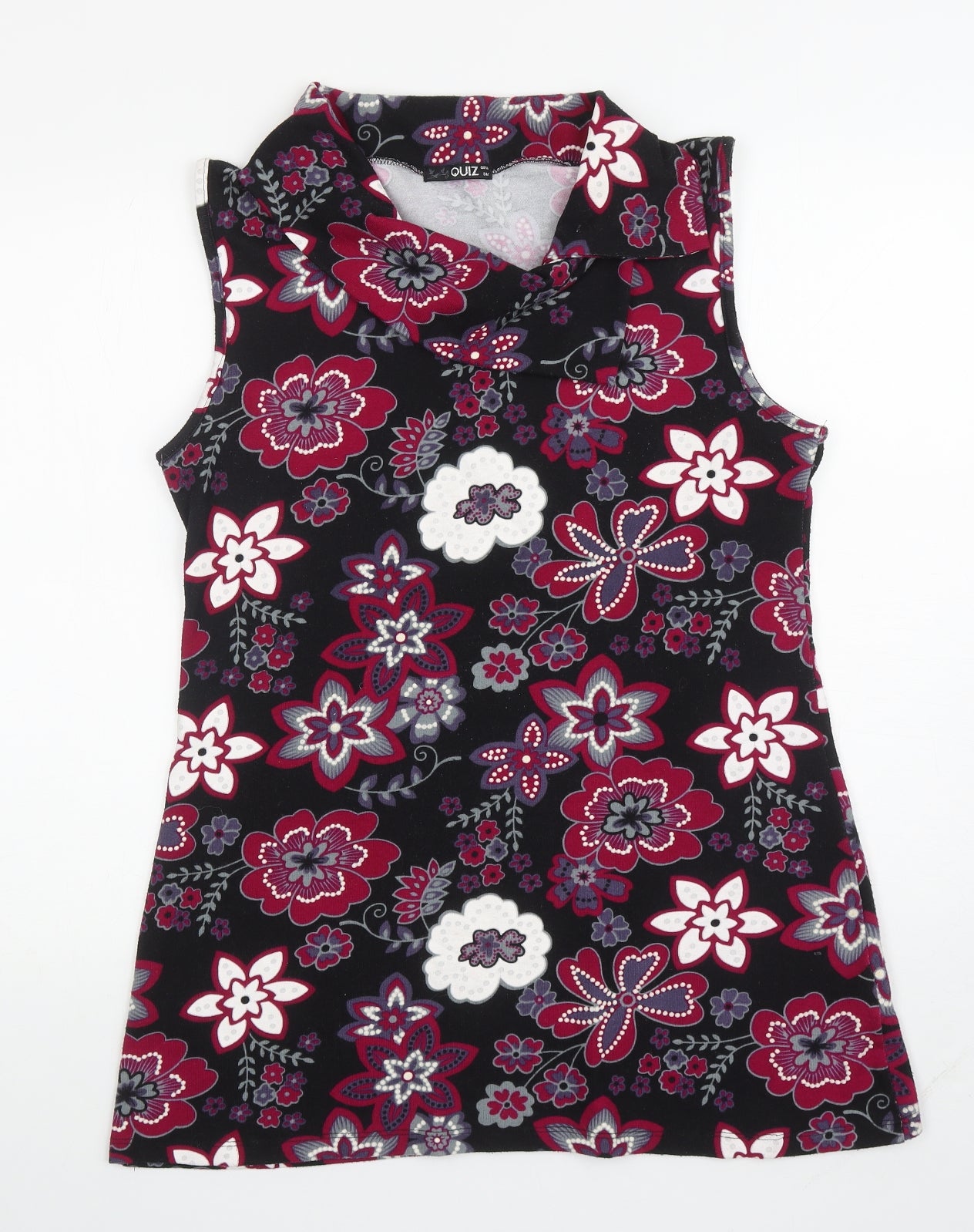 Quiz Womens Black Roll Neck Floral Polyester Tunic Jumper Size 16