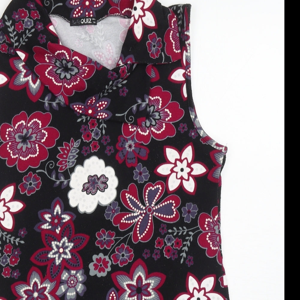Quiz Womens Black Roll Neck Floral Polyester Tunic Jumper Size 16