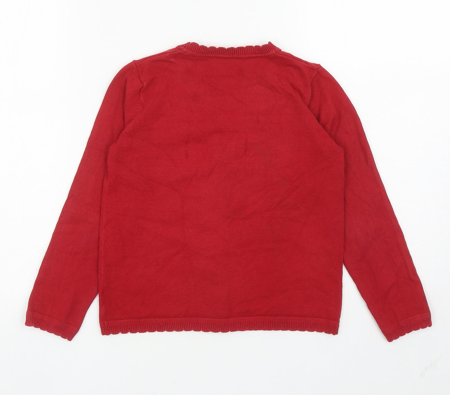 Matalan Girls Red V-Neck Cotton Cardigan Jumper Size 9 Years Button