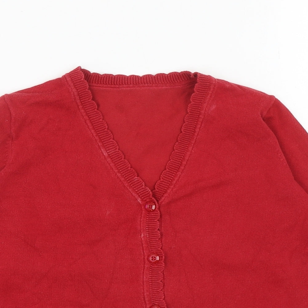 Matalan Girls Red V-Neck Cotton Cardigan Jumper Size 9 Years Button