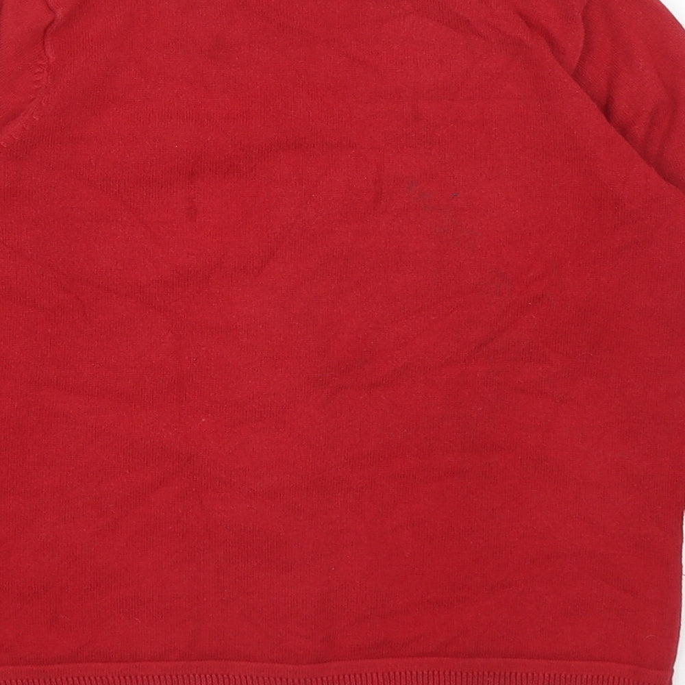Matalan Girls Red V-Neck Cotton Cardigan Jumper Size 9 Years Button
