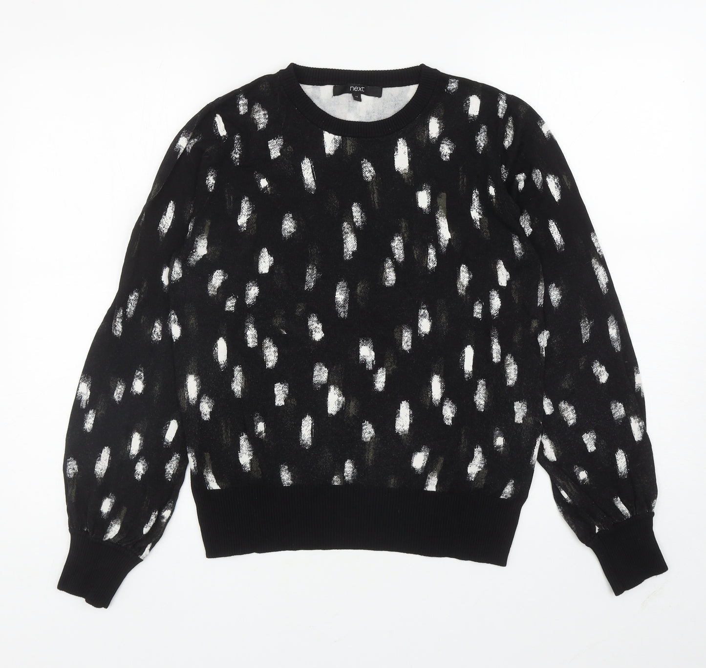 NEXT Womens Black Round Neck Geometric Viscose Pullover Jumper Size 12