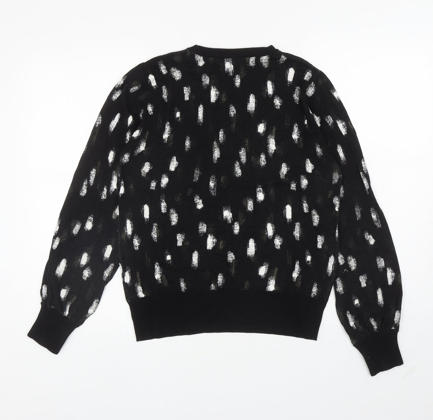 NEXT Womens Black Round Neck Geometric Viscose Pullover Jumper Size 12