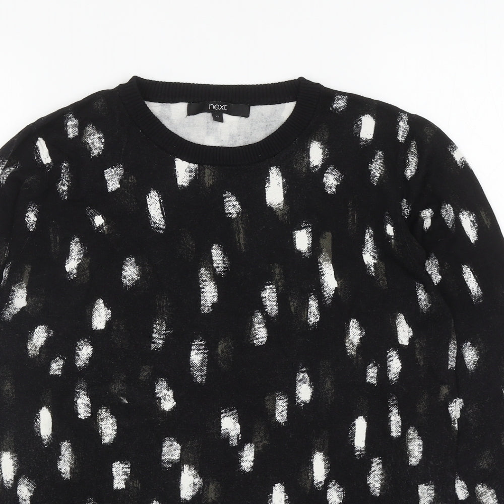 NEXT Womens Black Round Neck Geometric Viscose Pullover Jumper Size 12