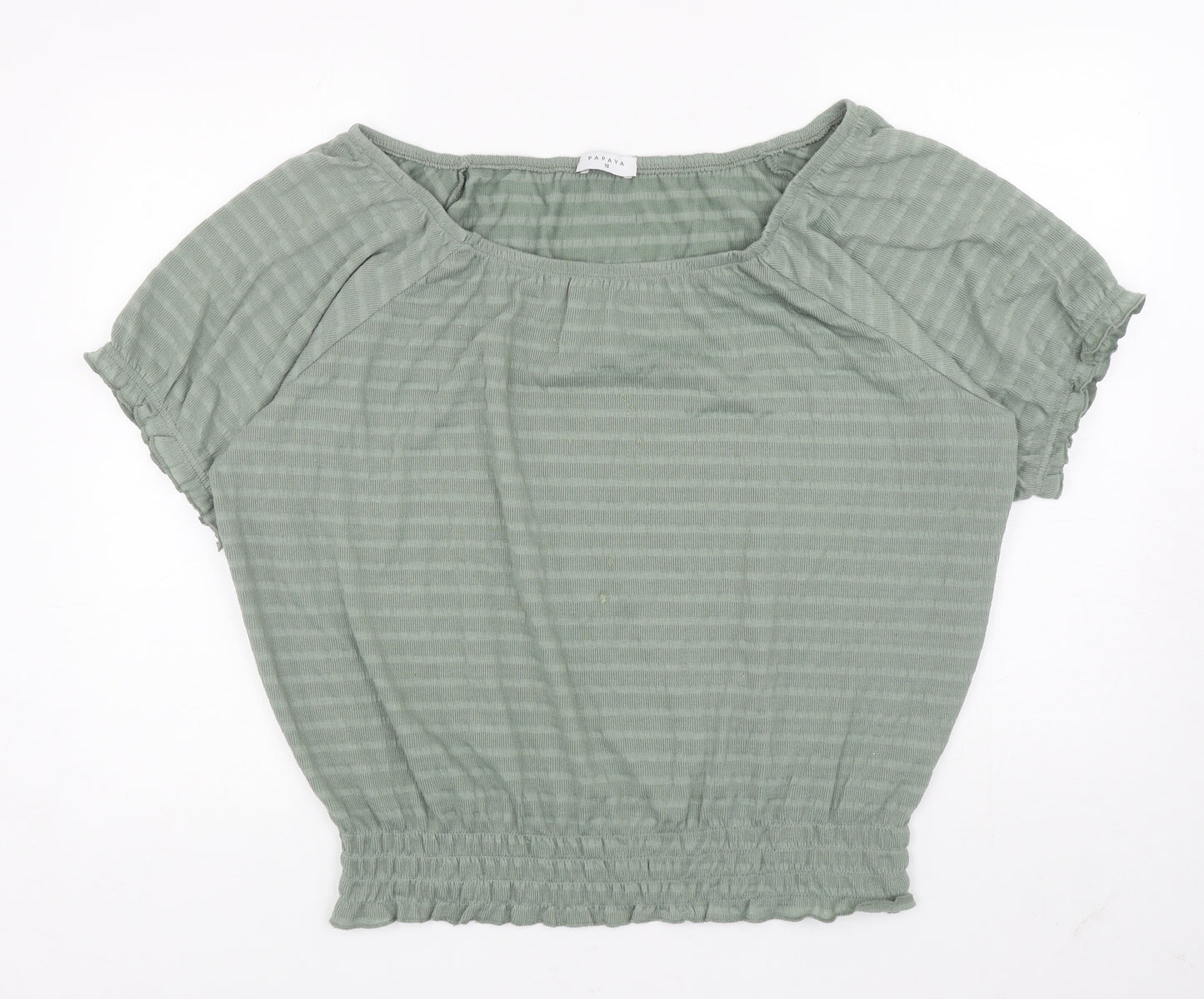 Papaya Womens Green Striped Polyester Basic Blouse Size 18 Boat Neck