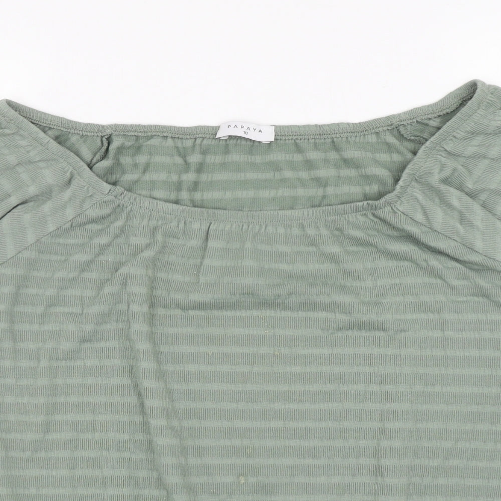 Papaya Womens Green Striped Polyester Basic Blouse Size 18 Boat Neck