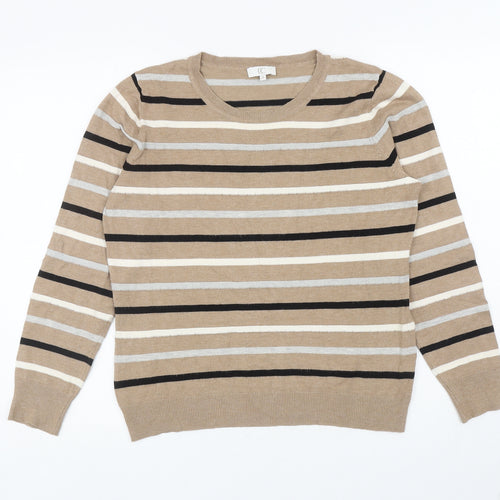 CC Womens Brown Round Neck Striped Viscose Pullover Jumper Size M