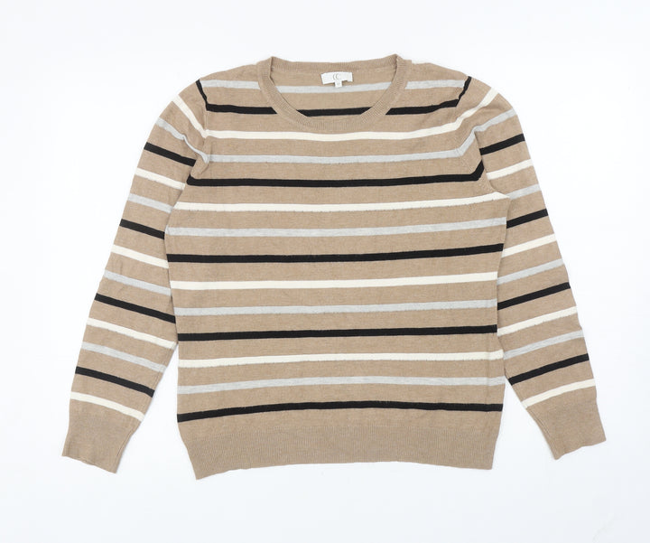 CC Womens Brown Round Neck Striped Viscose Pullover Jumper Size M