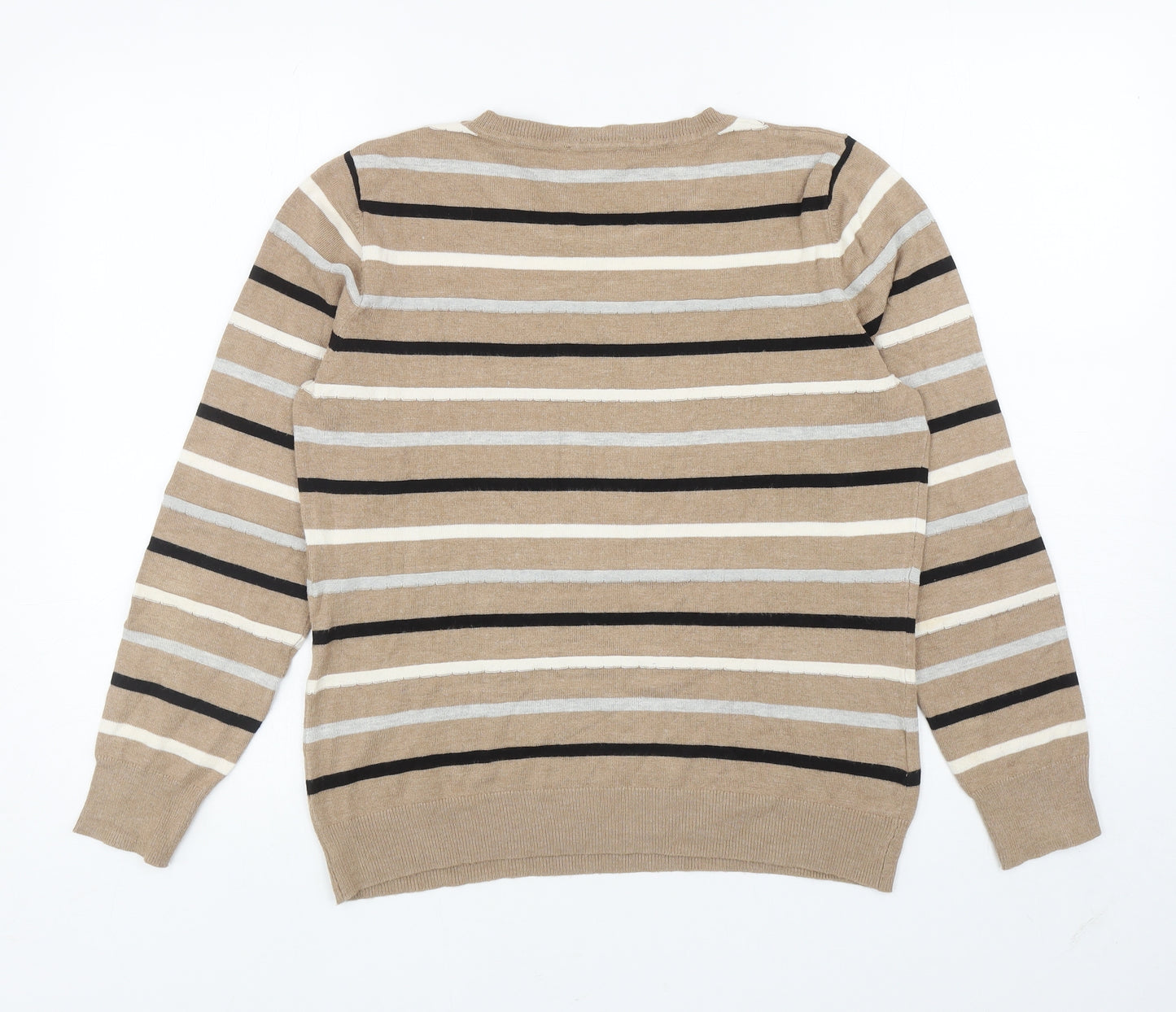CC Womens Brown Round Neck Striped Viscose Pullover Jumper Size M