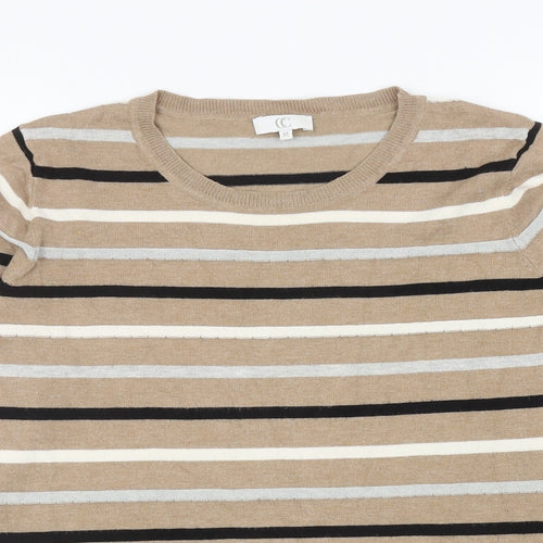 CC Womens Brown Round Neck Striped Viscose Pullover Jumper Size M