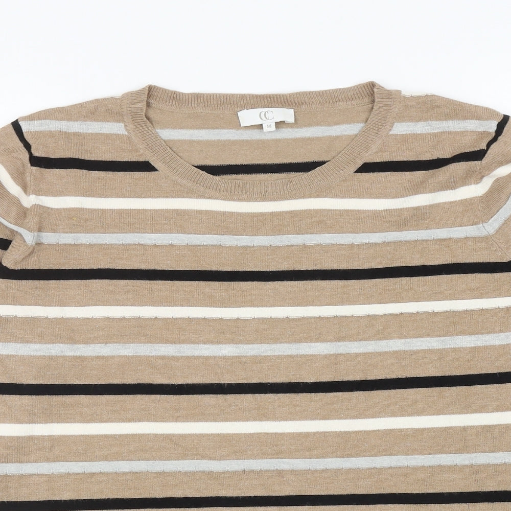 CC Womens Brown Round Neck Striped Viscose Pullover Jumper Size M