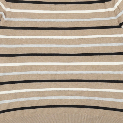 CC Womens Brown Round Neck Striped Viscose Pullover Jumper Size M
