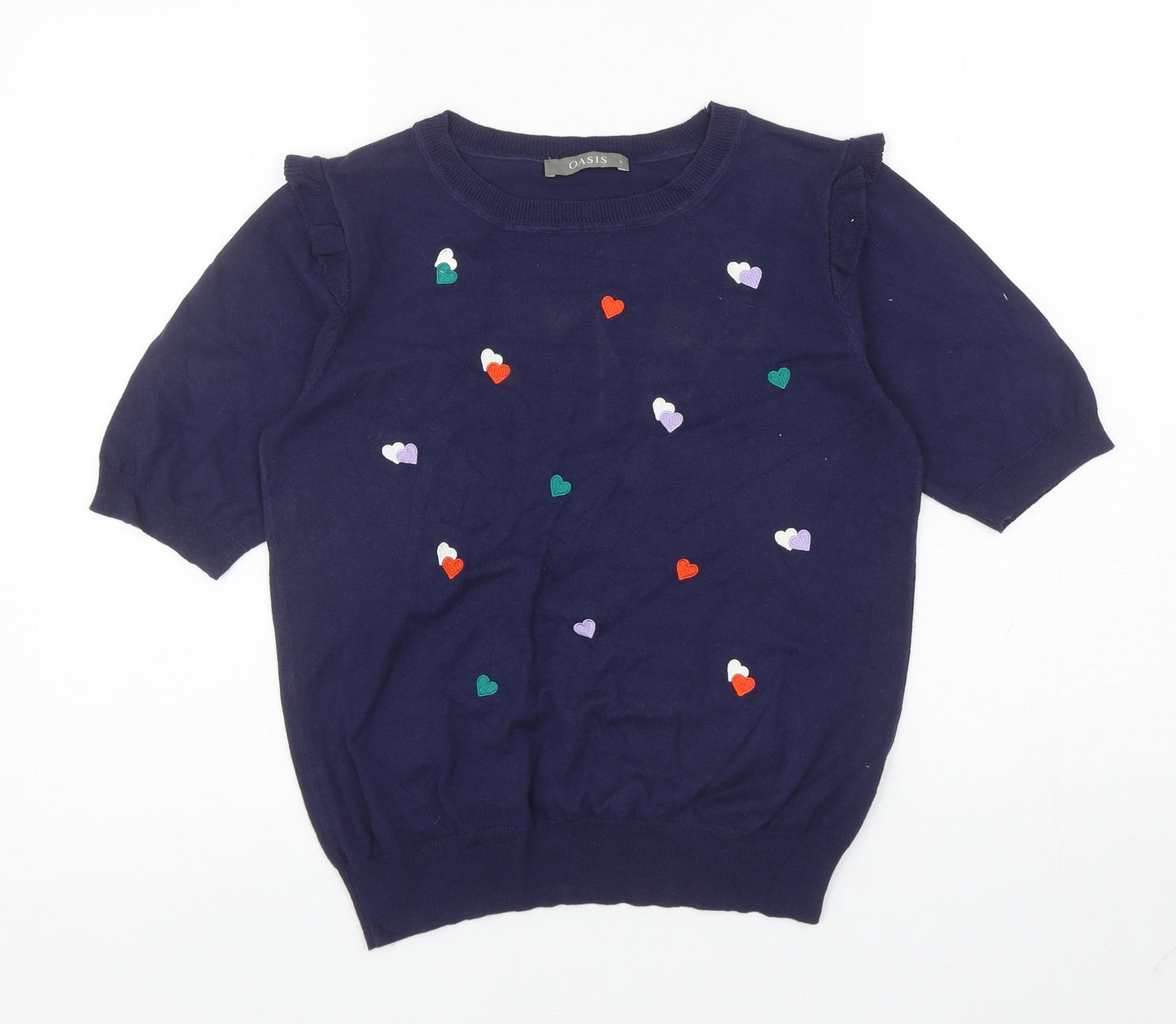 Oasis Womens Blue Boat Neck Cotton Pullover Jumper Size S - Hearts
