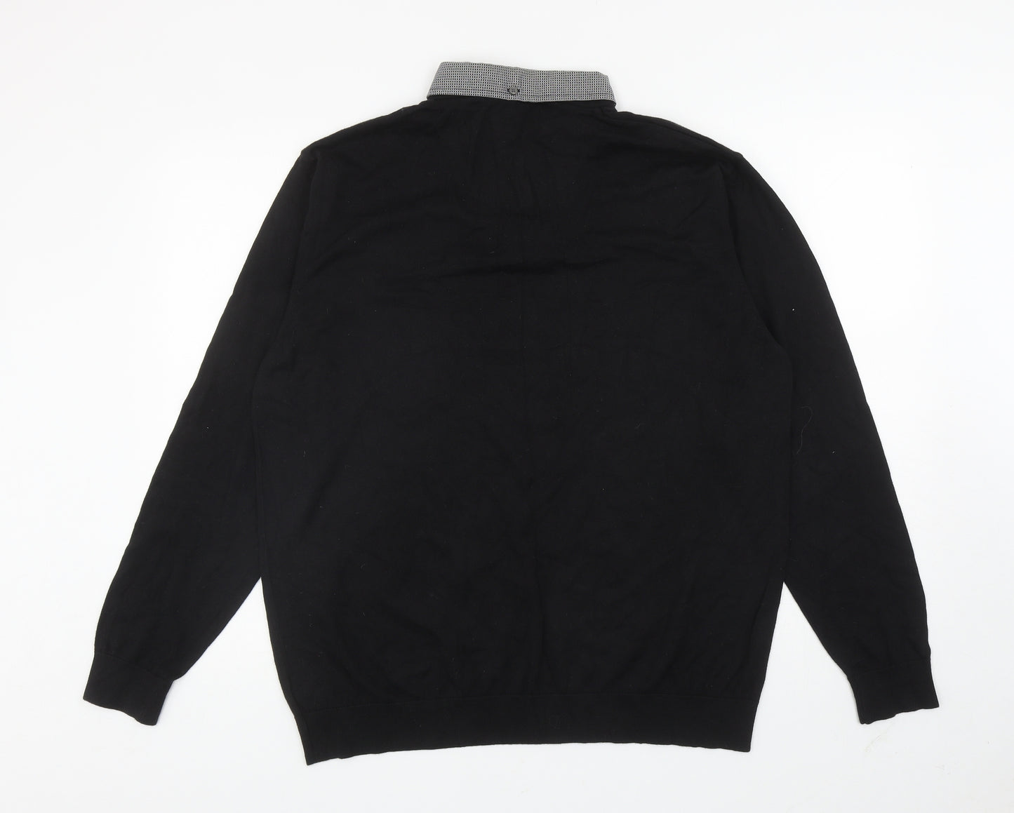 NEXT Mens Black Collared Cotton Henley Jumper Size XL