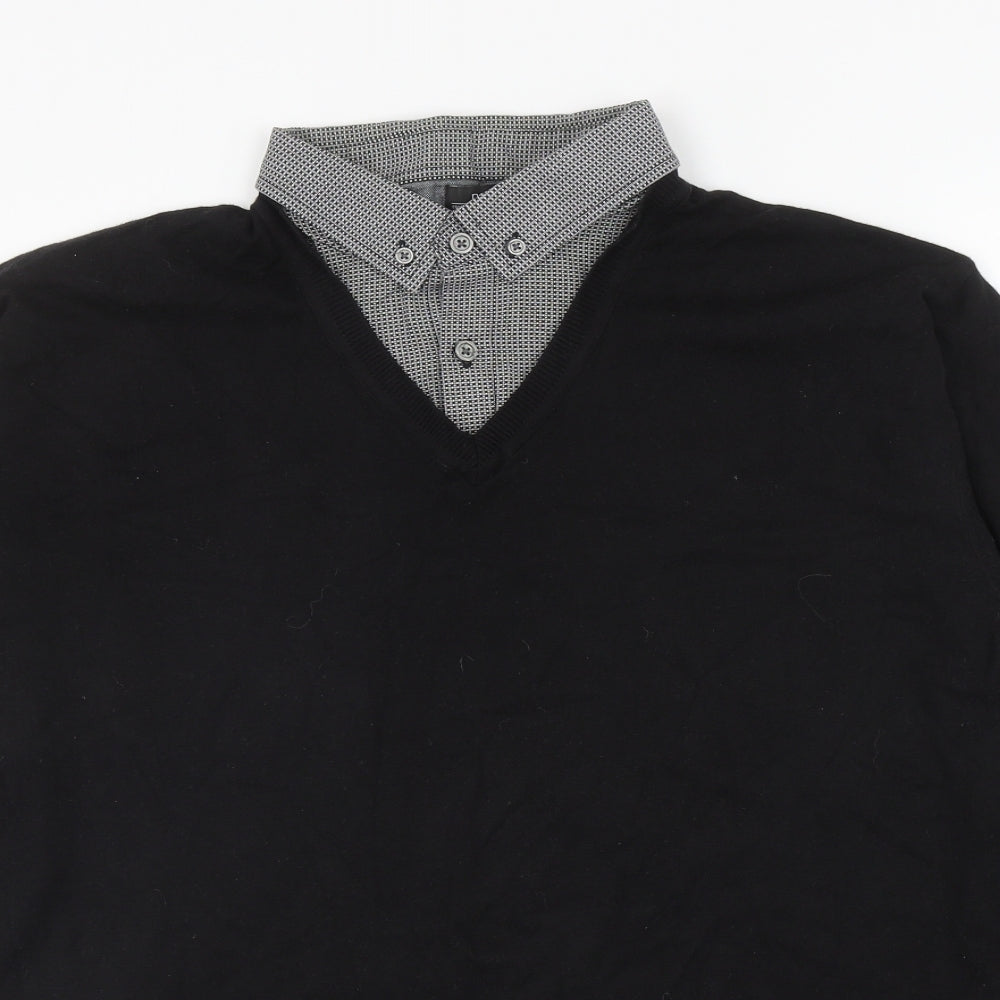 NEXT Mens Black Collared Cotton Henley Jumper Size XL