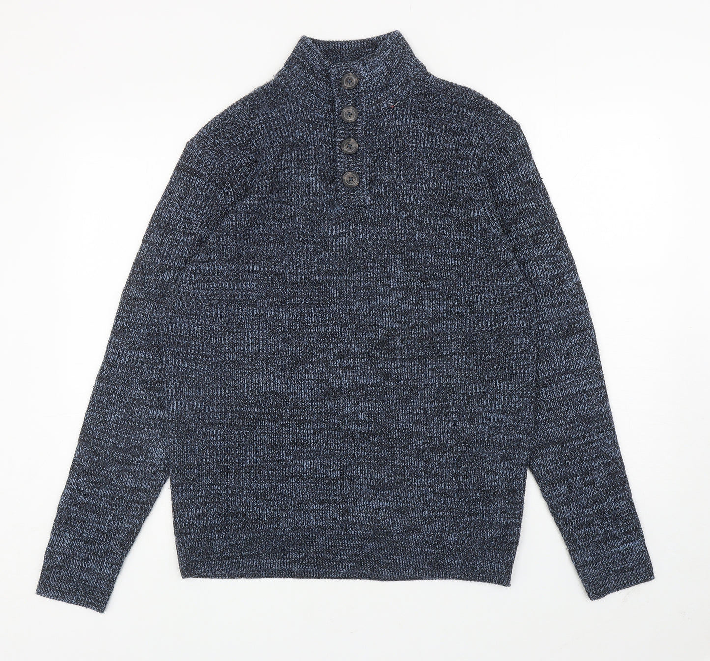 Matalan Mens Blue High Neck Acrylic Henley Jumper Size L