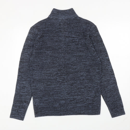 Matalan Mens Blue High Neck Acrylic Henley Jumper Size L