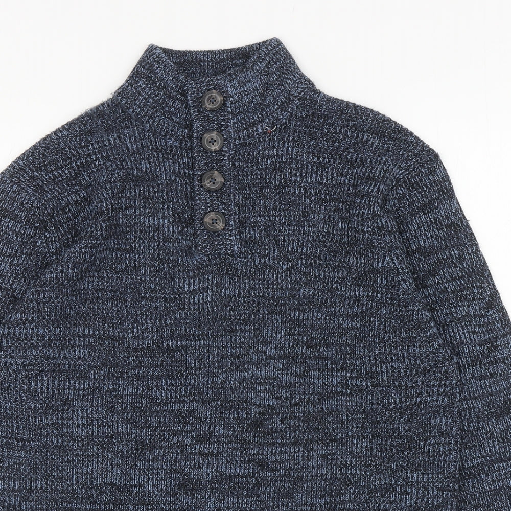 Matalan Mens Blue High Neck Acrylic Henley Jumper Size L