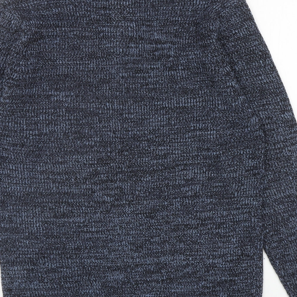 Matalan Mens Blue High Neck Acrylic Henley Jumper Size L