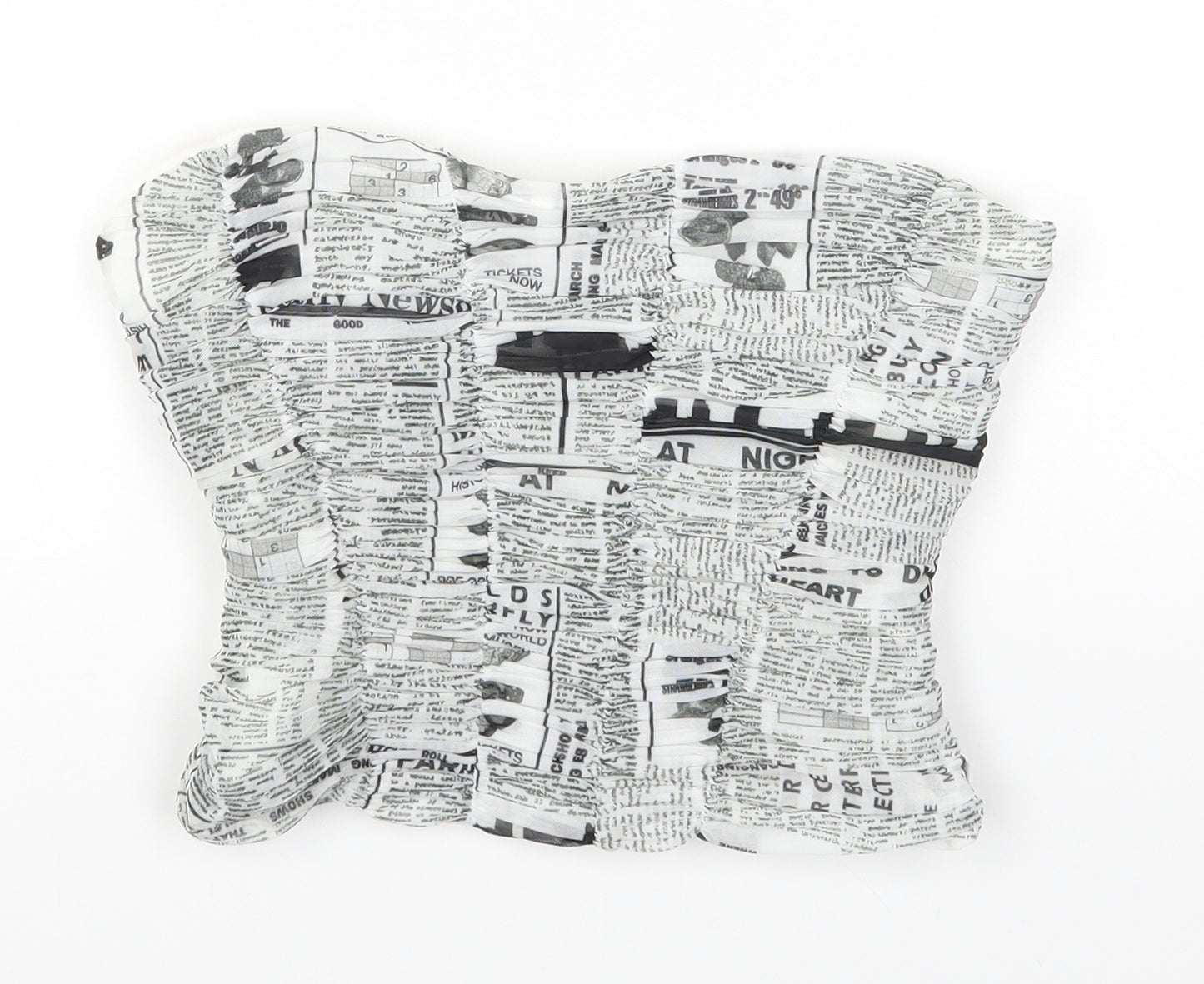 Zara Womens White Geometric Polyester Cropped Tank Size S Off the Shoulder - Newspaper Print