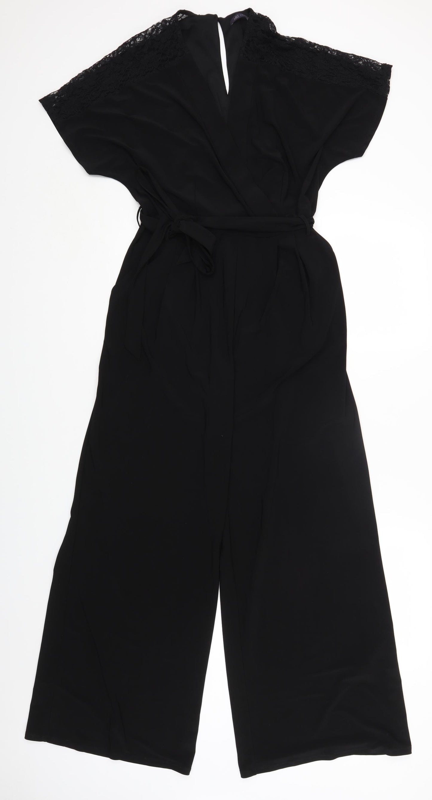 Marks and Spencer Womens Black Polyester Jumpsuit One-Piece Size 12 L27 in Zip