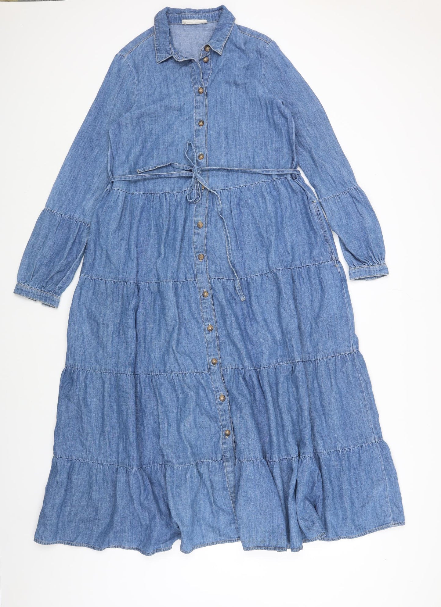 Per Una Womens Blue Cotton Maxi Size 6 Collared Button