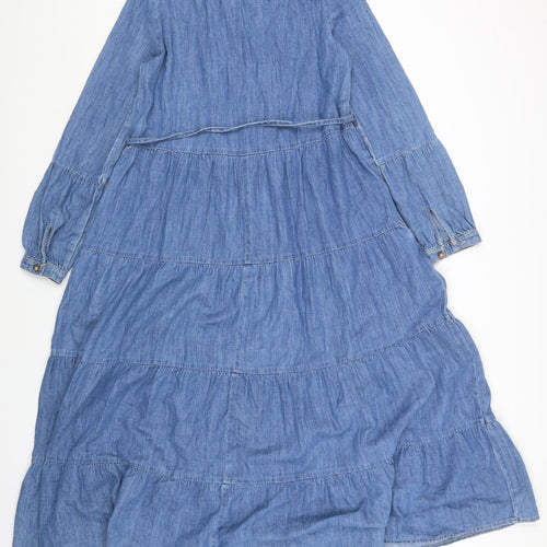 Per Una Womens Blue Cotton Maxi Size 6 Collared Button