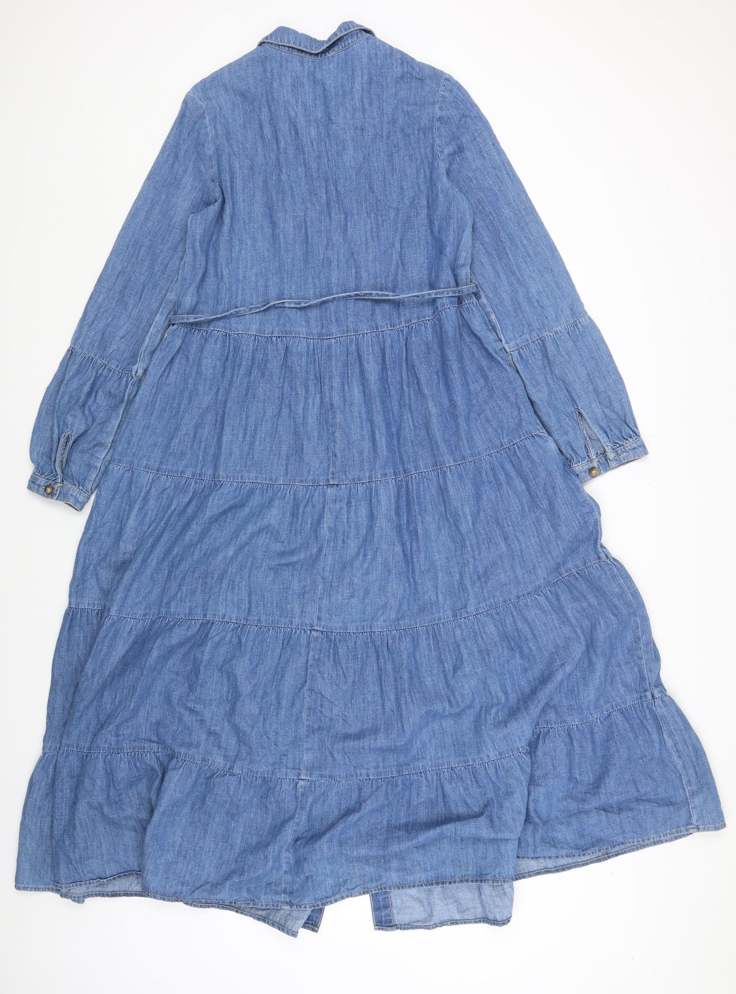 Per Una Womens Blue Cotton Maxi Size 6 Collared Button