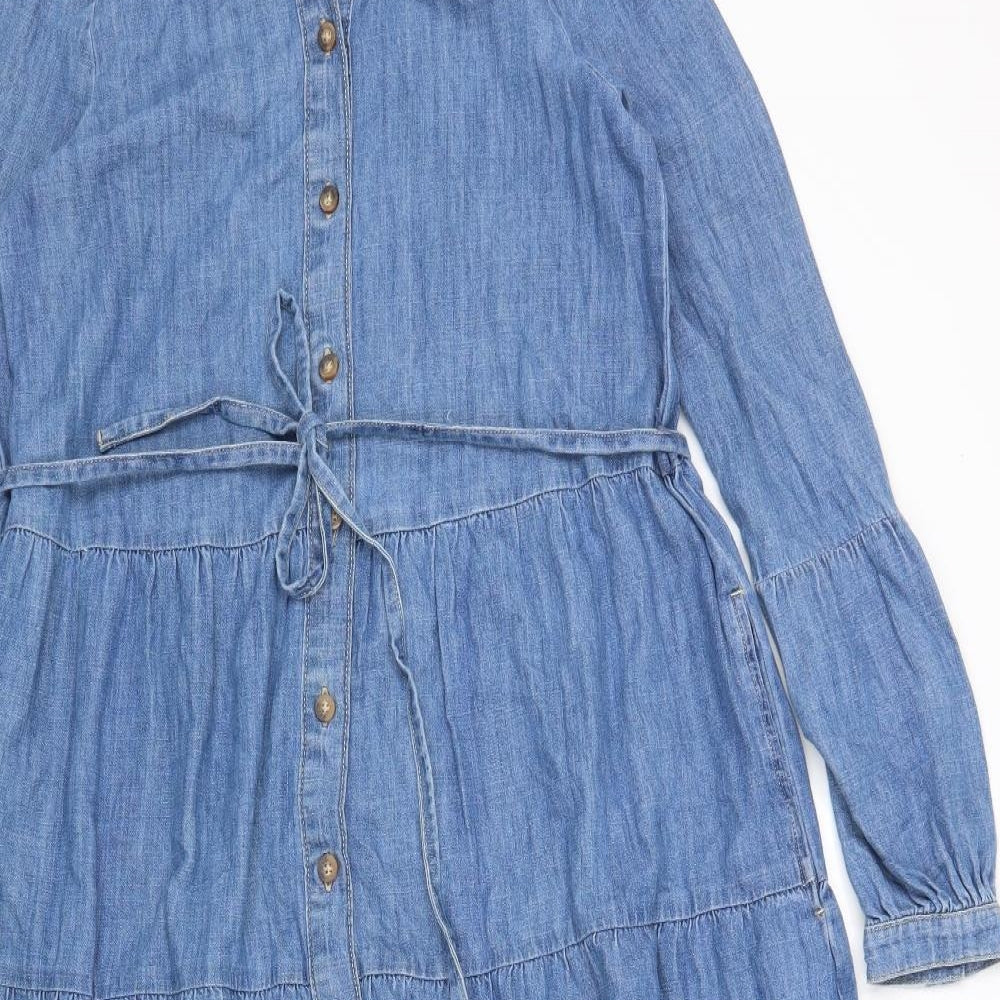 Per Una Womens Blue Cotton Maxi Size 6 Collared Button