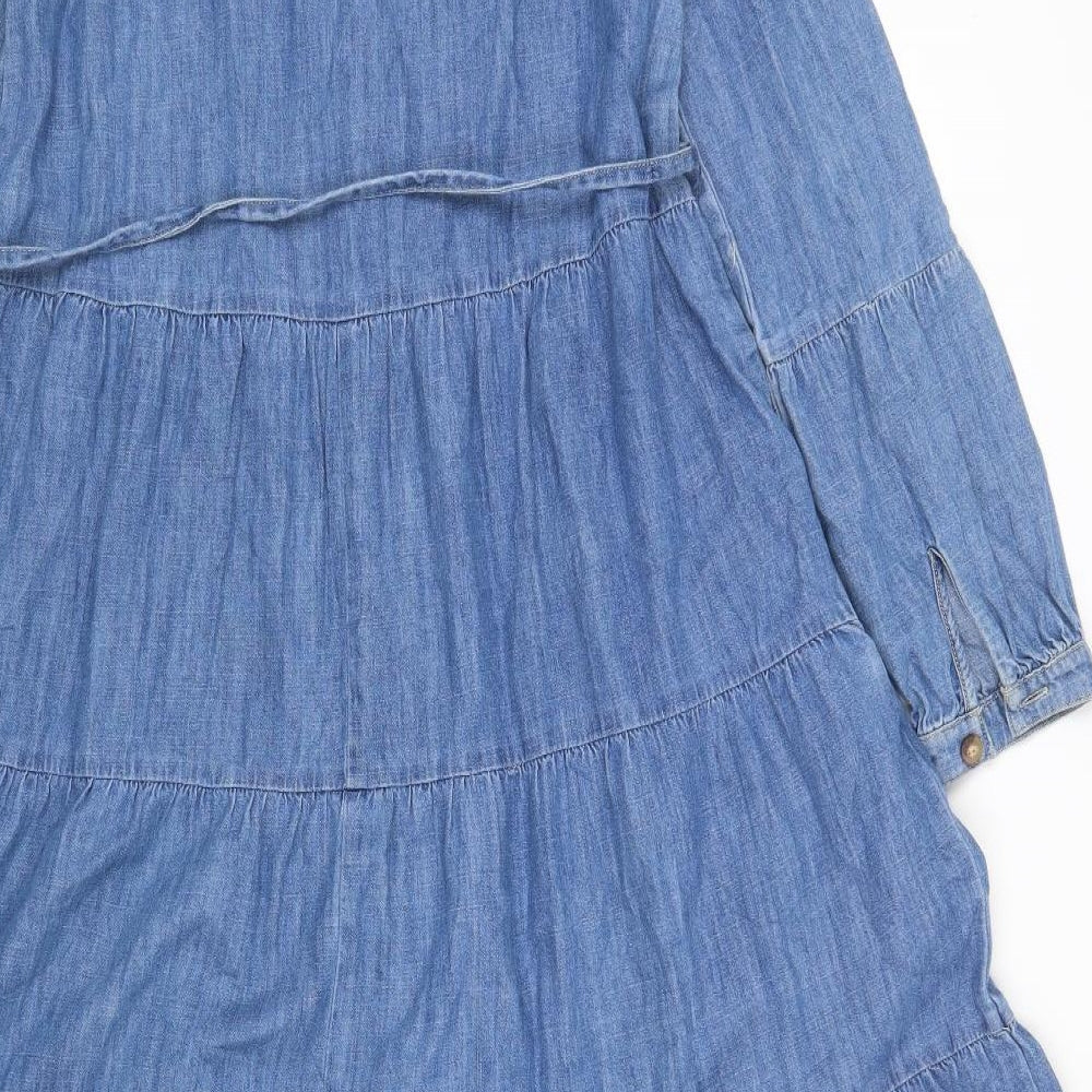 Per Una Womens Blue Cotton Maxi Size 6 Collared Button
