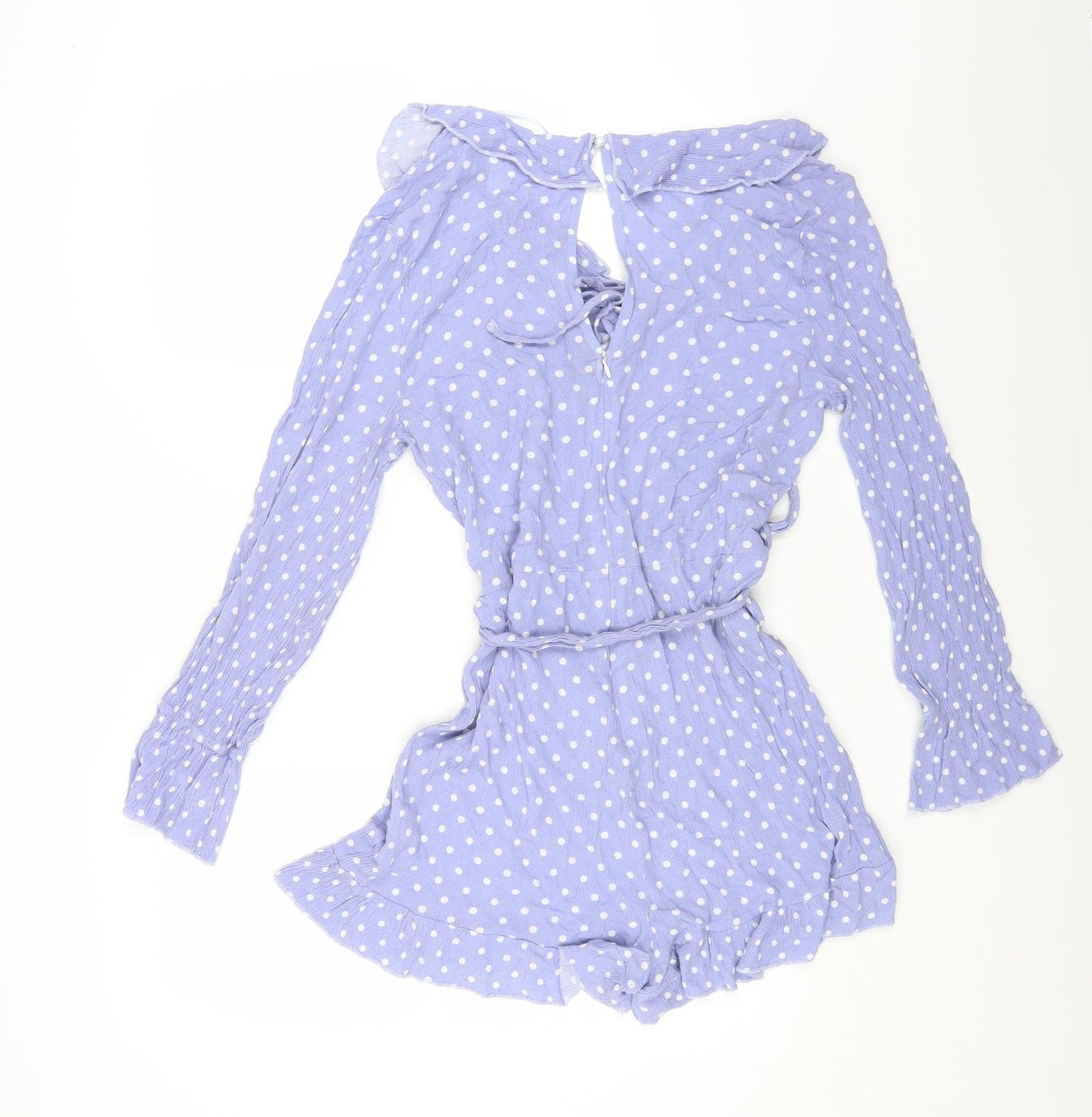 Boohoo Womens Blue Polka Dot Vinyl Playsuit One-Piece Size 16 Zip