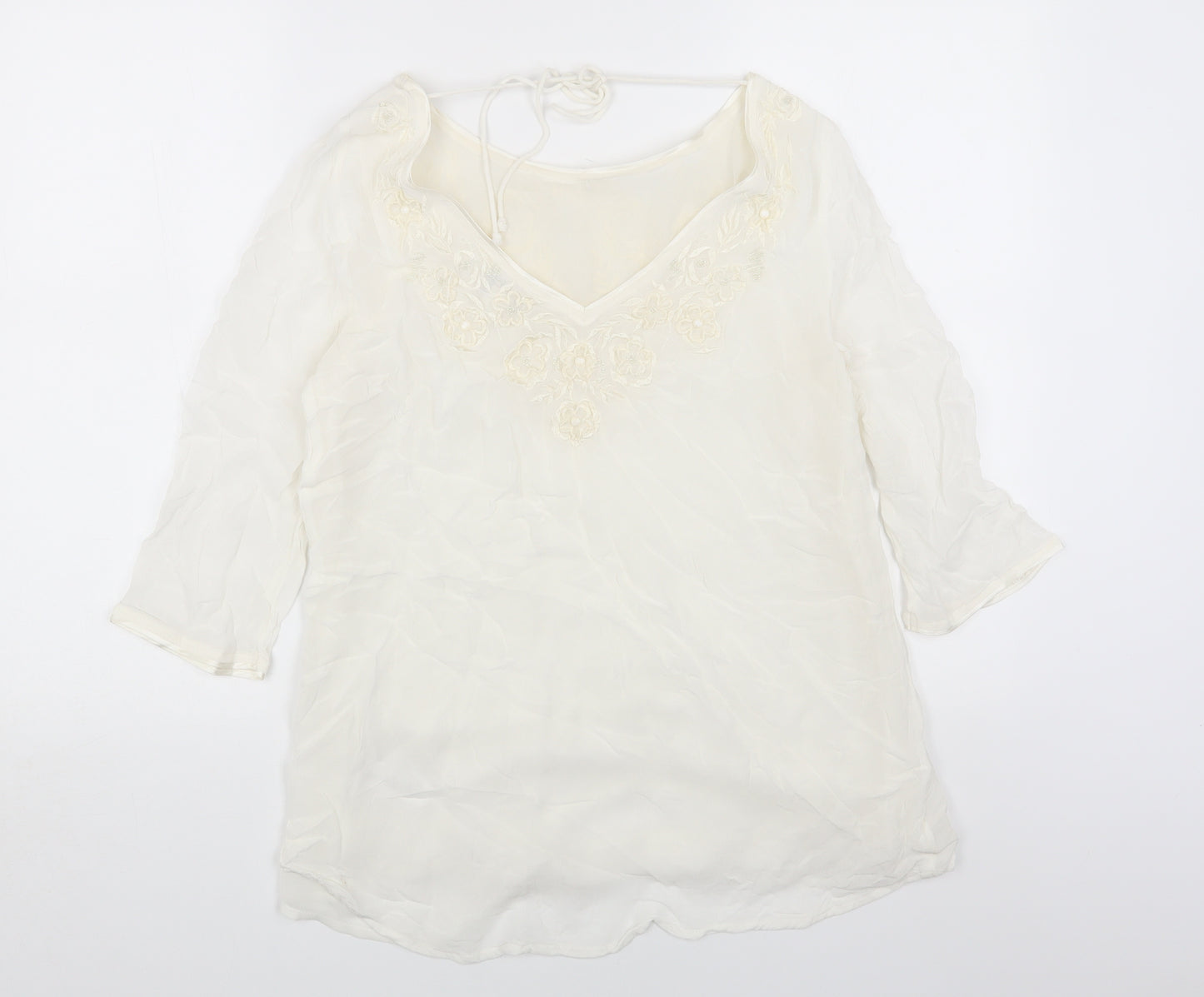 Monsoon Womens White Viscose A-Line Size 10 Round Neck Pullover