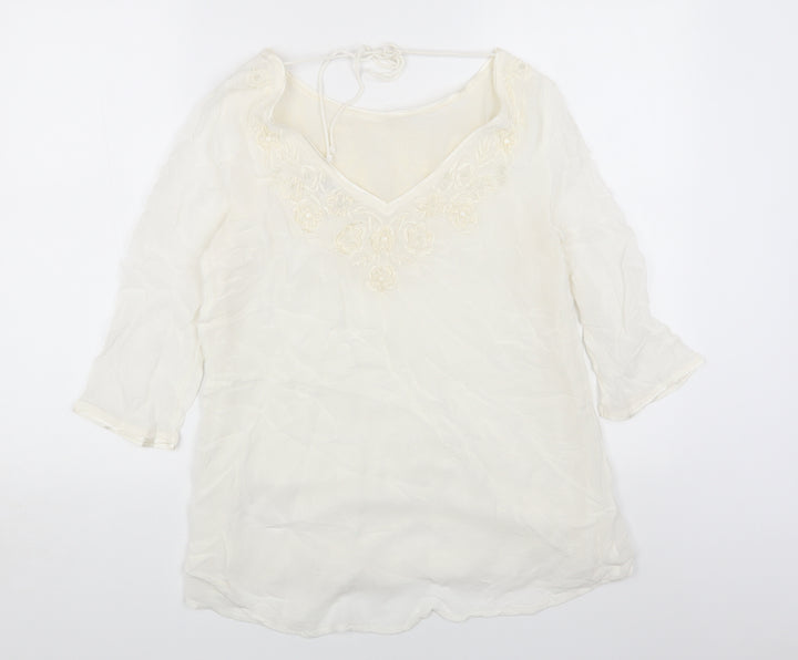 Monsoon Womens White Viscose A-Line Size 10 Round Neck Pullover