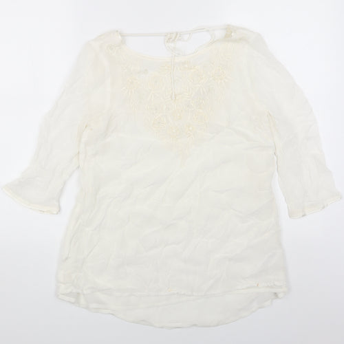 Monsoon Womens White Viscose A-Line Size 10 Round Neck Pullover