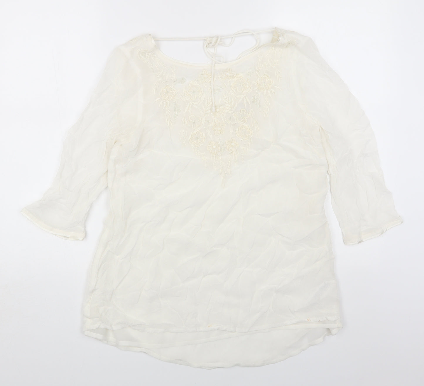 Monsoon Womens White Viscose A-Line Size 10 Round Neck Pullover