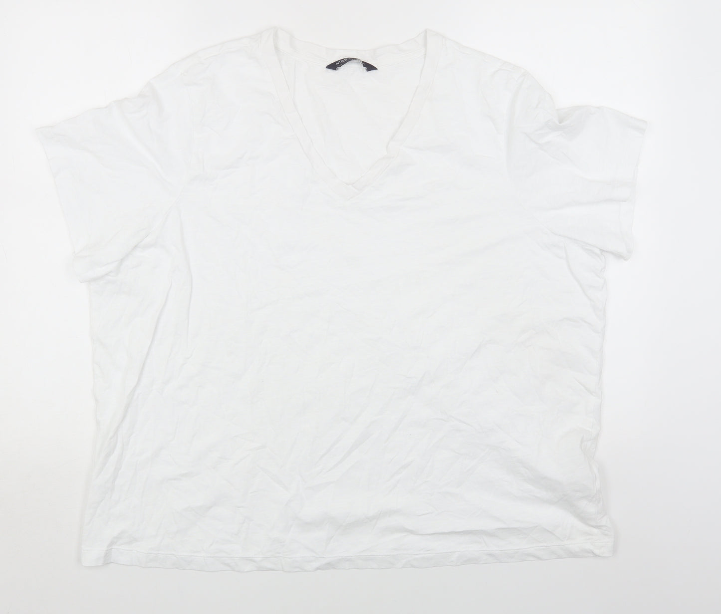 Marks and Spencer Womens White Cotton Basic T-Shirt Size 22 V-Neck