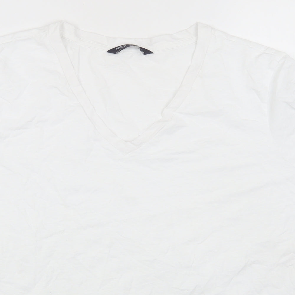 Marks and Spencer Womens White Cotton Basic T-Shirt Size 22 V-Neck