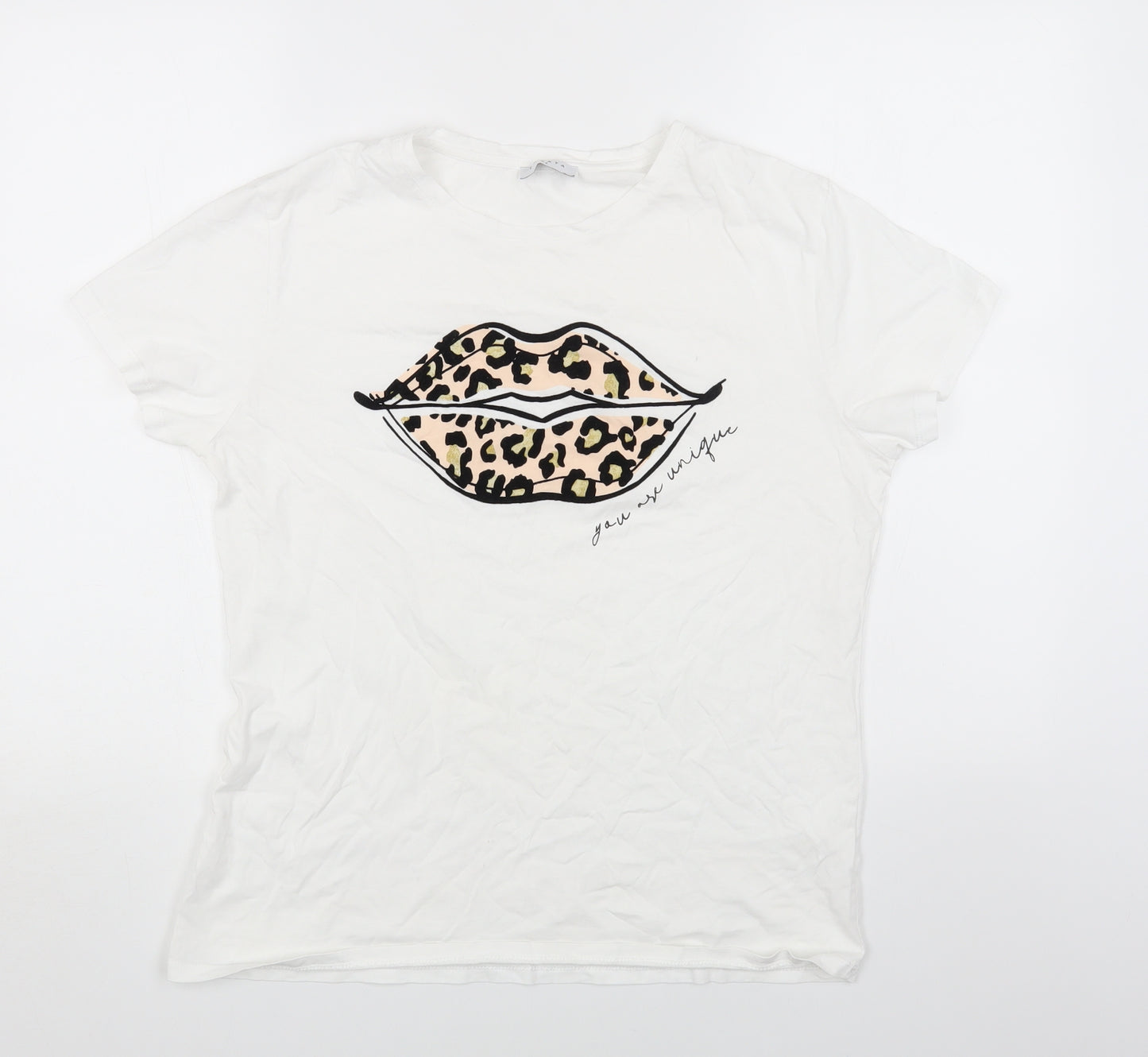 Papaya Womens White Cotton Basic T-Shirt Size 14 Round Neck